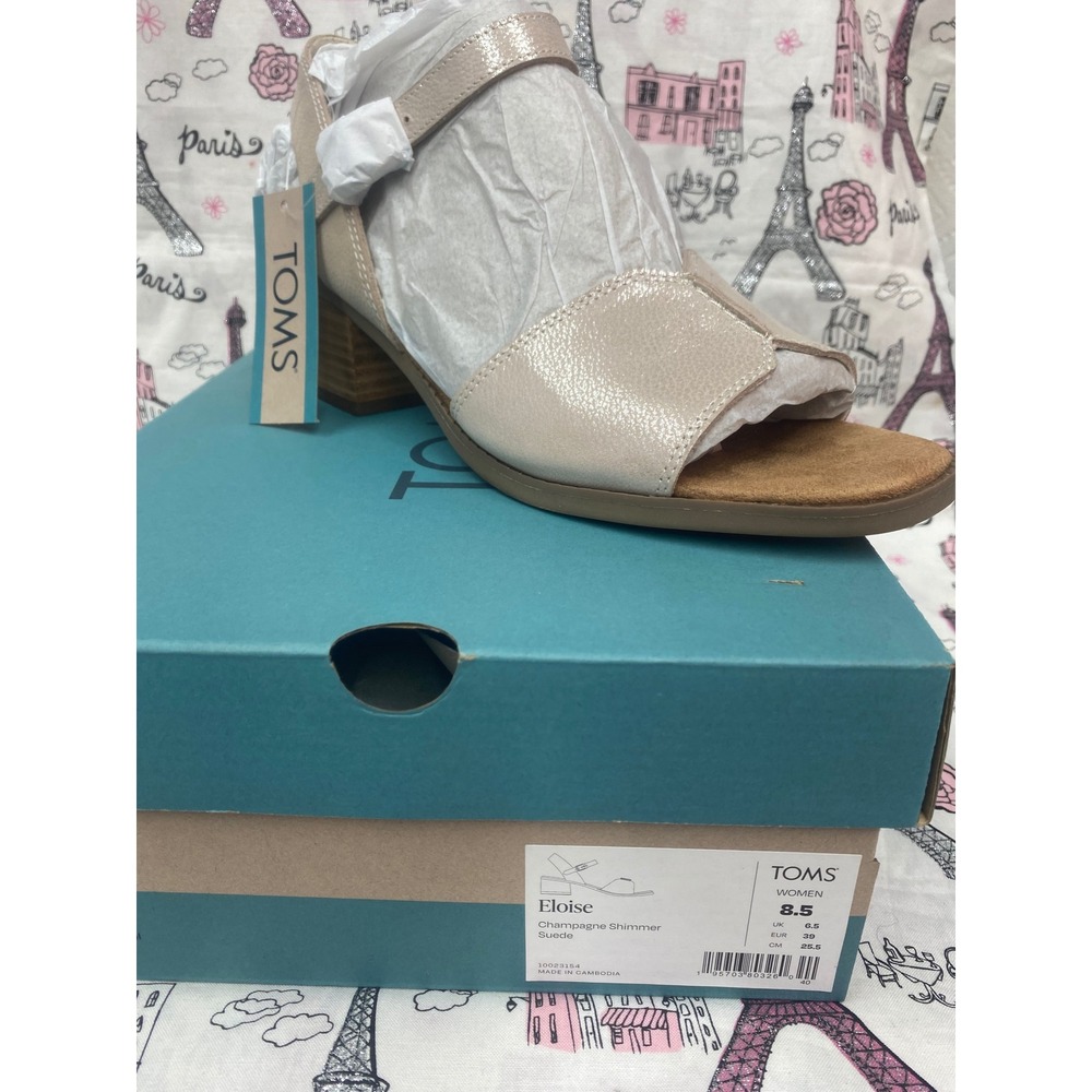 TOMS Eloise Champagne Shimmer Suede Block Heel Sandals 8.5 10023154